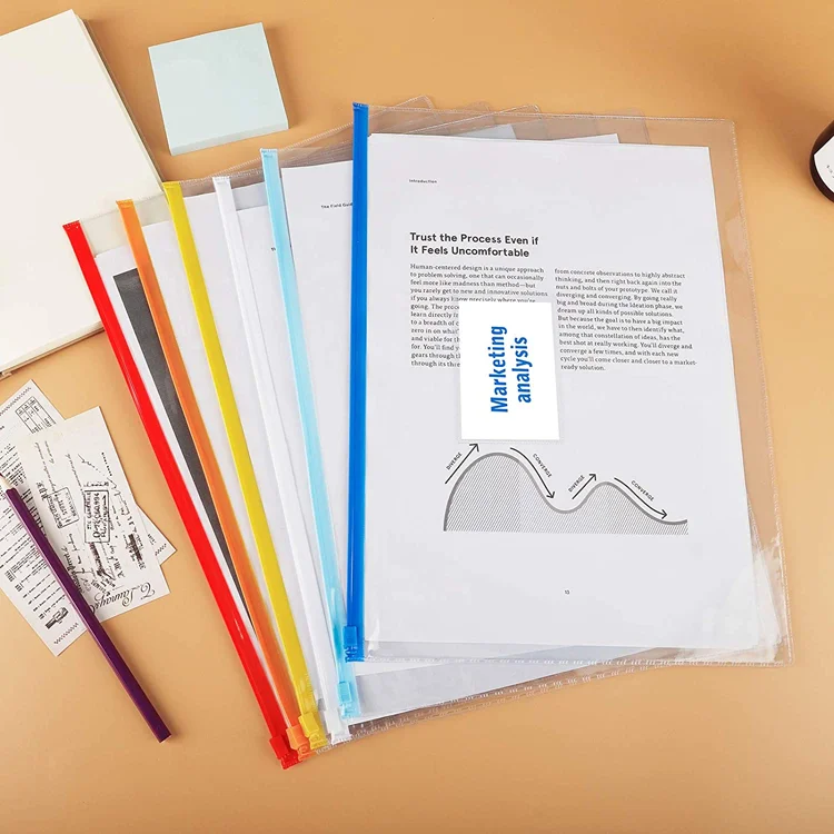 Plastic Poly Zip Envelopes A4 Size Clear Zipper Document Bag With Label