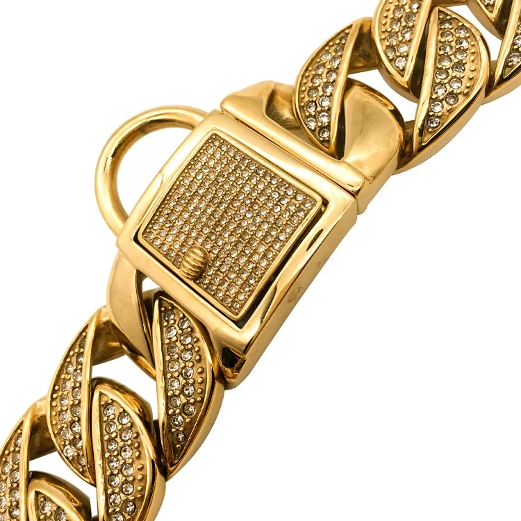 Оптовая продажа, Лидер продаж, кубинское ожерелье из нержавеющей стали 316 высокого качества, цепочки со стразами, кристаллами, камнями, ошейник для собак