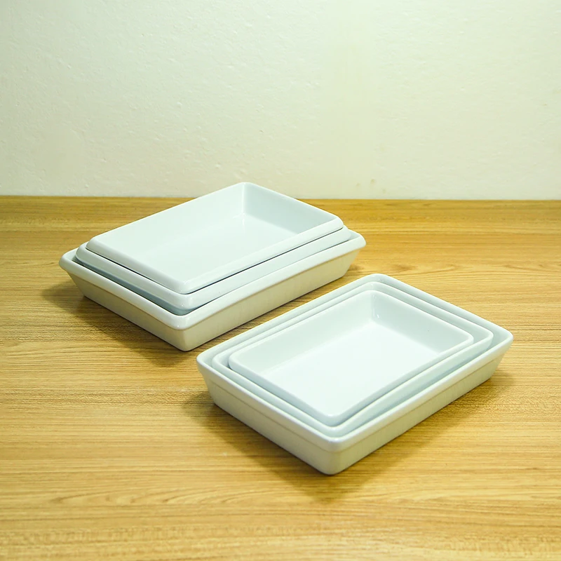 Wholesale Royal Steak Pasta Porcelain Ceramic Food White Flat Rectangle Deep Plate