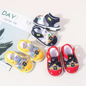Summer Sandals for Boy Toddlers Anti-Collision Design with Squeaker Airplane Outdoor Shoes for Babies for Walking