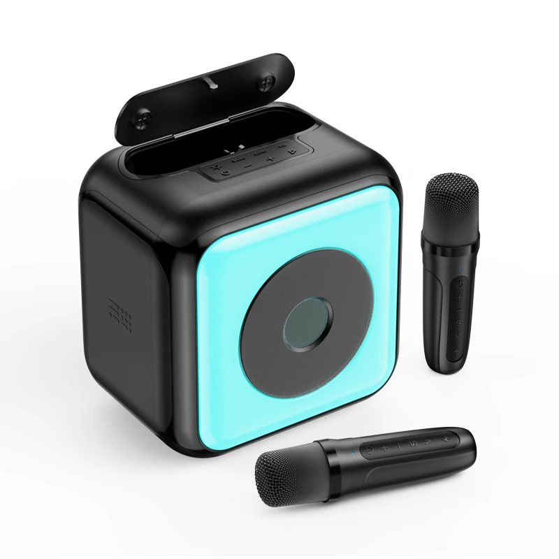 Exclusive New Model RGB Lighting Bluetooth Karaoke Subwoofer Speaker with Built-in Dual Wireless Microphones