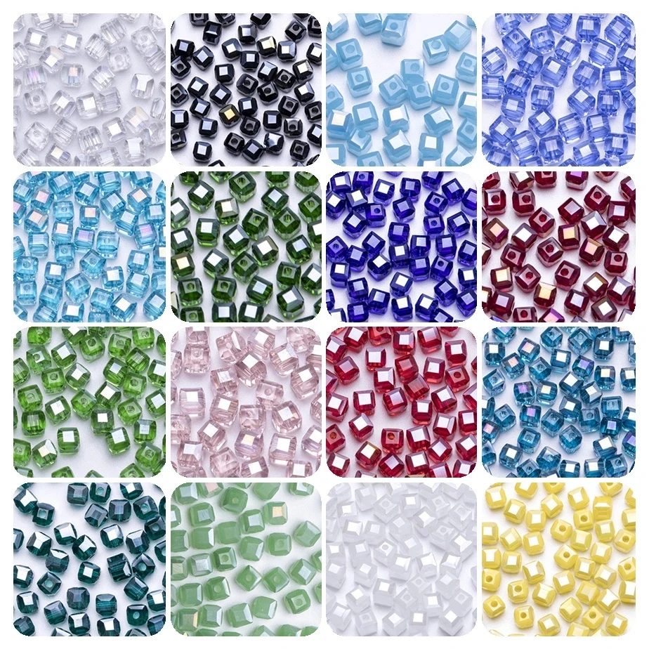 4mm 6mm Square Shape Crystal Glass Beads Multicolor Cube Beads  for Jewelry Making details