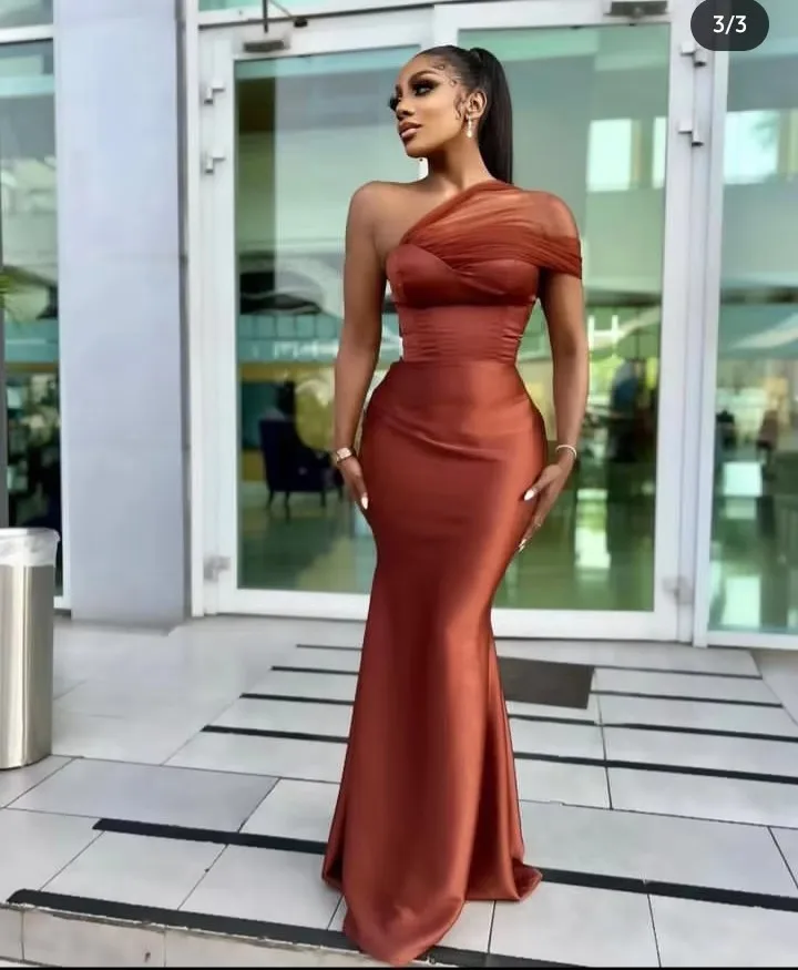 One Shoulder Evening Dresses for Bridesmaids - Plus Size Floor-Length Aso  Ebi Prom Dress MB523 in Classic Satin
