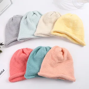 Autumn and Winter New Korean Baby Knitted Hat Solid Color Granular Velvet Outdoor Warm Beanies