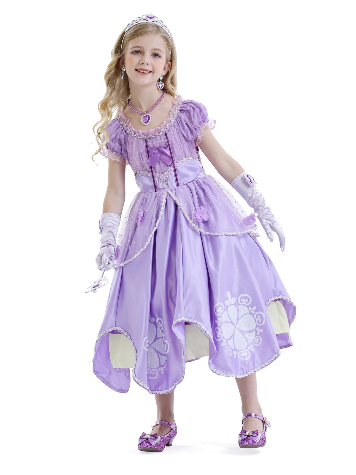 FMYFWY Robe Sofia The First Girls Raiponce pour carnaval, Halloween, Noël, fête d'anniversaire, avec accessoires 9-10 ans