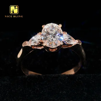 Elegant Women Engagement Ring 10K Rose Gold 3 stones E/VS1 1.13ct Oval Shape Lab Grown Diamond Wedding Ring with IGI Certificate