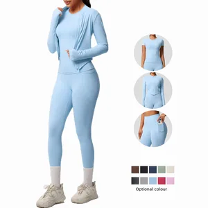 Lightweight Sports Fitness Zip-up Outerwear Set Solid Color Short Sleeve Yoga Compression Leggings Skin-Friendly Breathable