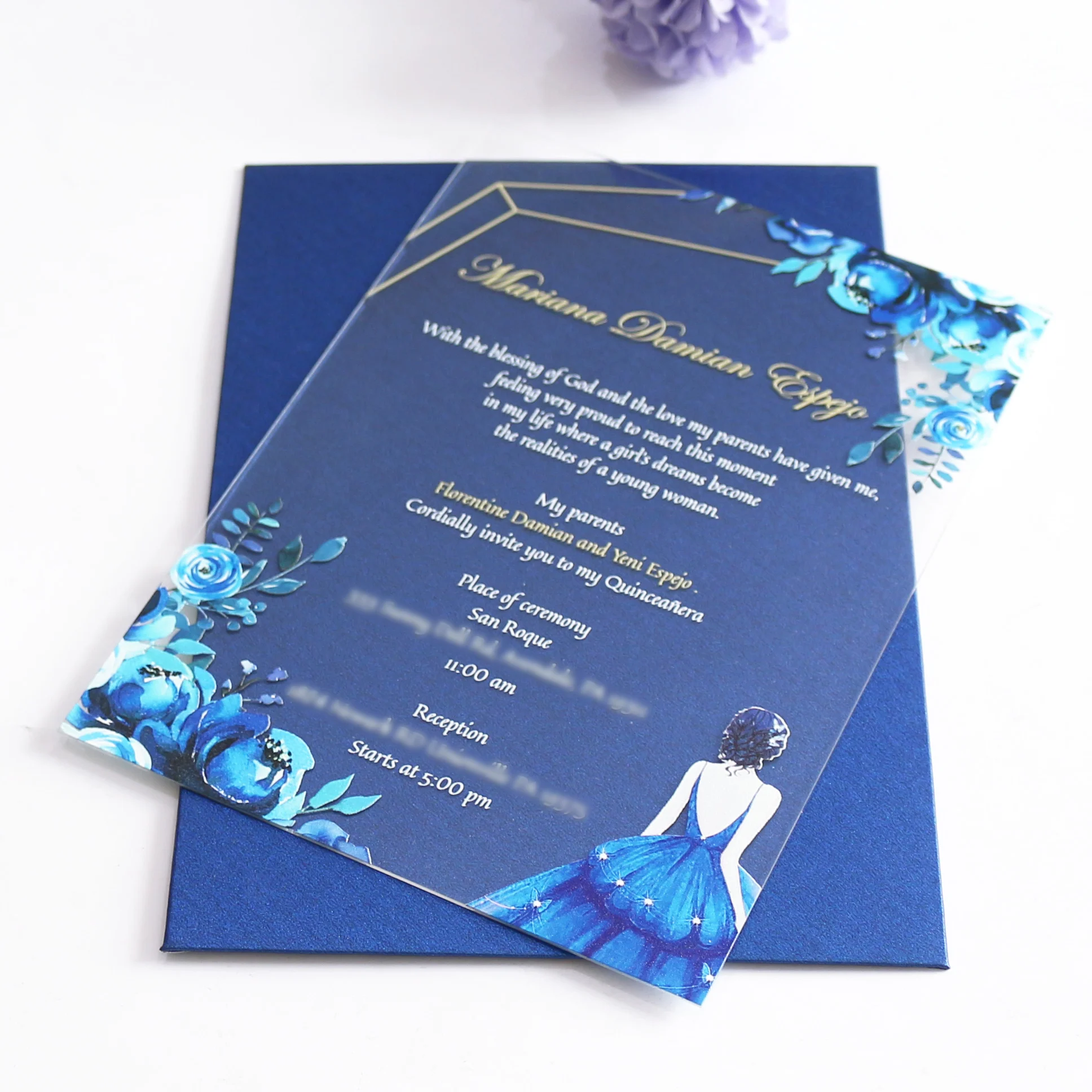 Free Design Custom Romantic Clear Acrylic Graduation Greeting Cards Birthday Evening Party Invitations Cards