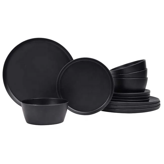 Free Sample High Quality Matte Black Round 6 Inch Bowl 8 Inch Side Plate 11 Inch Dinner Plate Melamine Dinner Set