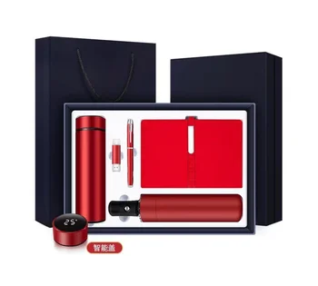 Premium Executive Luxury Gift Set Custom Logo A5 Notebook Thermos Umbrella Pen USB Saddle Stitching Men's Birthday Gift Box