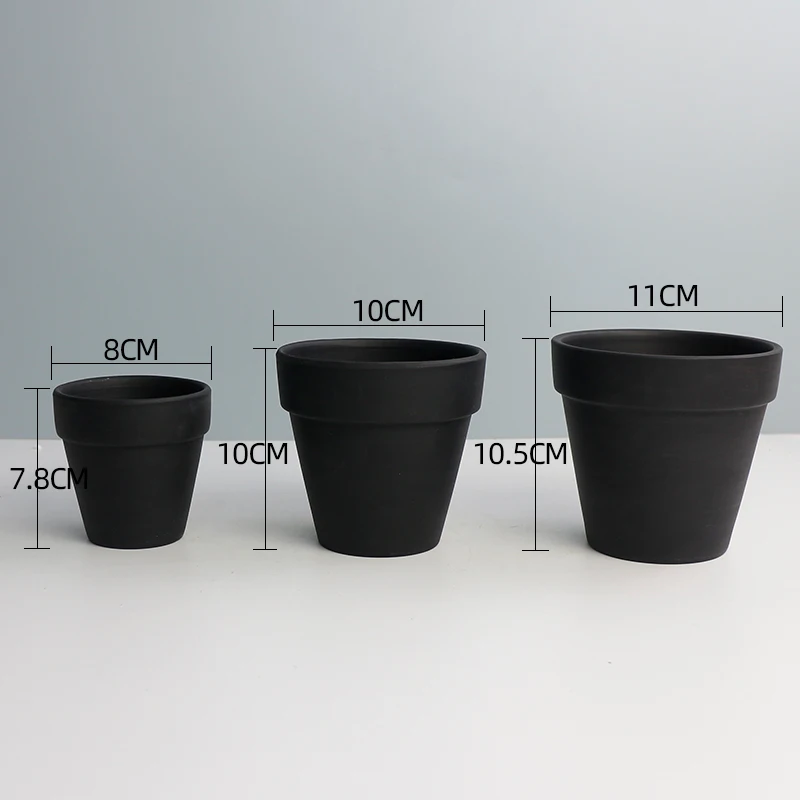 Black Terracotta Mini Pots For Plants Un-glazed Pottery Succulent Pots ...