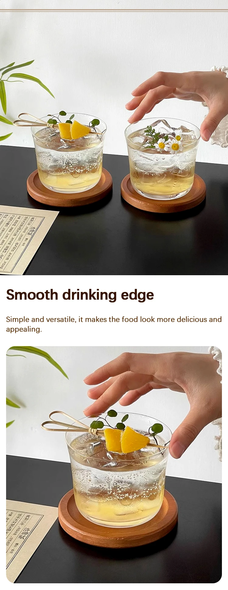Ultra Thin Clear Stemless Classic Cocktail Glasses with Tray for Everyday Sipping