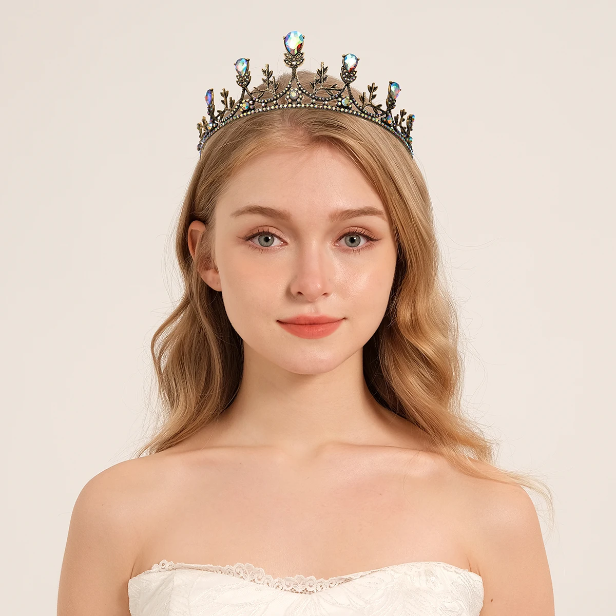 Antique Tiara with Black Rhinestone Halloween Cosplay Designer Crown