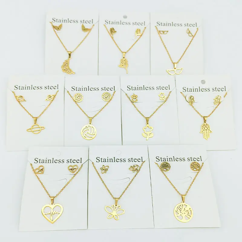 Animal Stainless Steel Pendant Ladies Gold Chain Necklace Earrings Jewelry Sets Necklace For