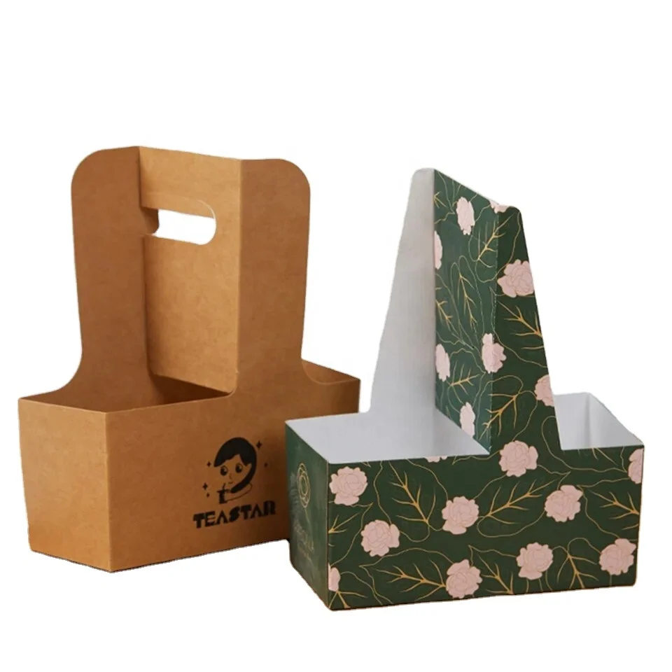 Foldable Cardboard Paper Cup Holder for Takeout Restaurant Supplies Ripple Wall Carrier Tray Recyclable Coffee Cups Carrier