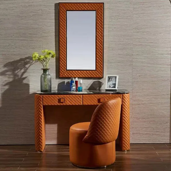 New Design Luxury Leather Gold Dresser Set Dresser with Mirror Furniture  Make up Dresser