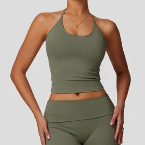 Women's Sleeveless Beauty Back Halter Tight Yoga Vest Breathable Fitness Workout Tank Tops