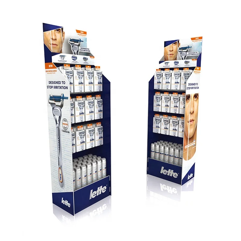 Shopping Mall Cardboard Corrugated Cosmetic Floor Display Stands Skin