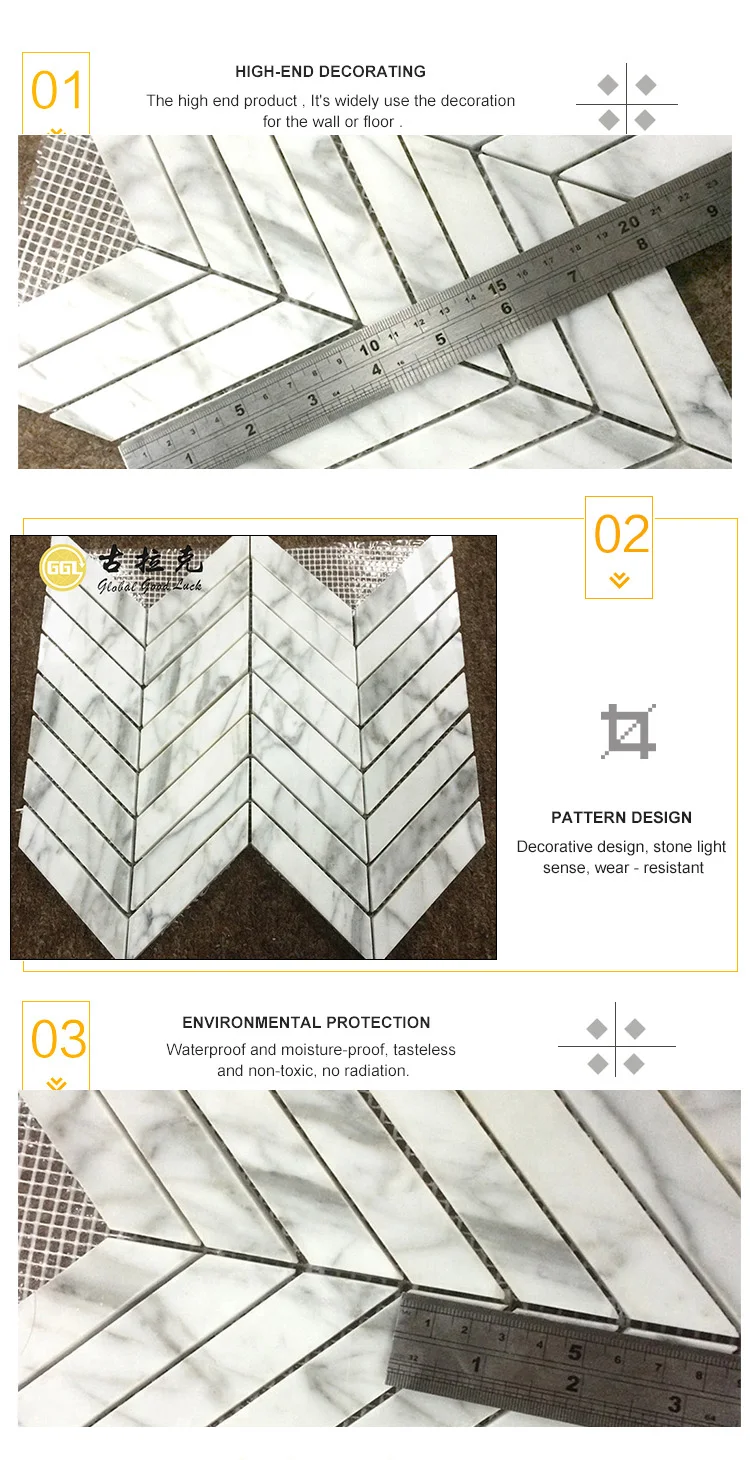 Statuario White Marble Chevron Marble Mosaic For Bathroom and Kitchen Tiles manufacture