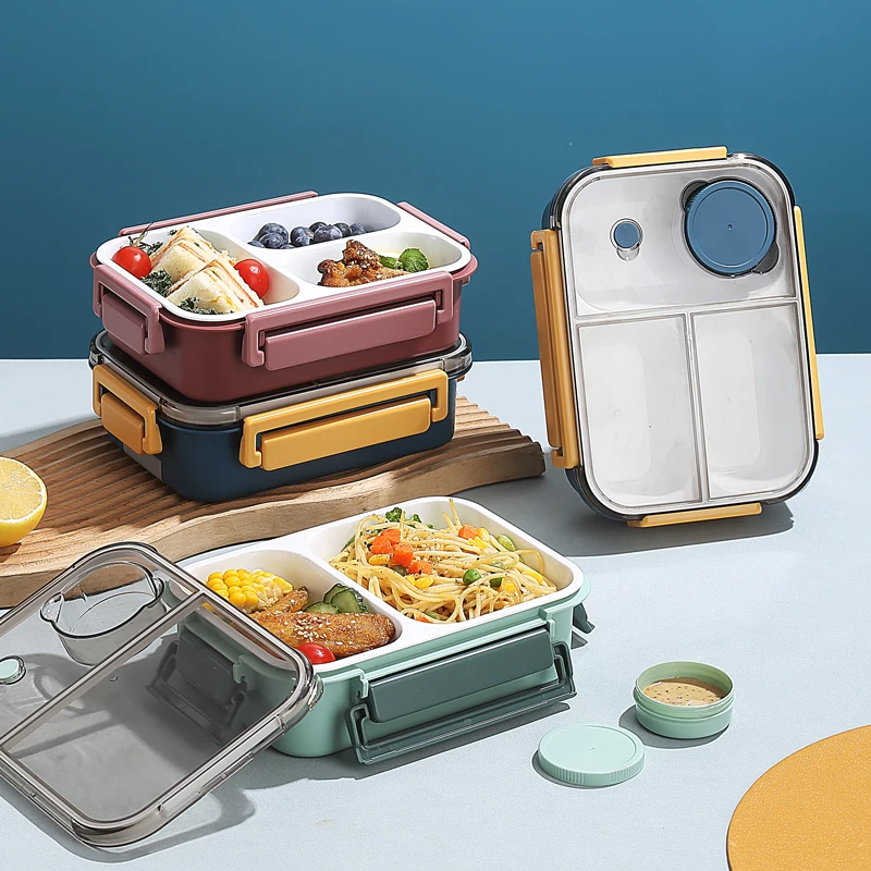 Plastic Double Layer 3 Compartment sealed Lunch Box 850ML