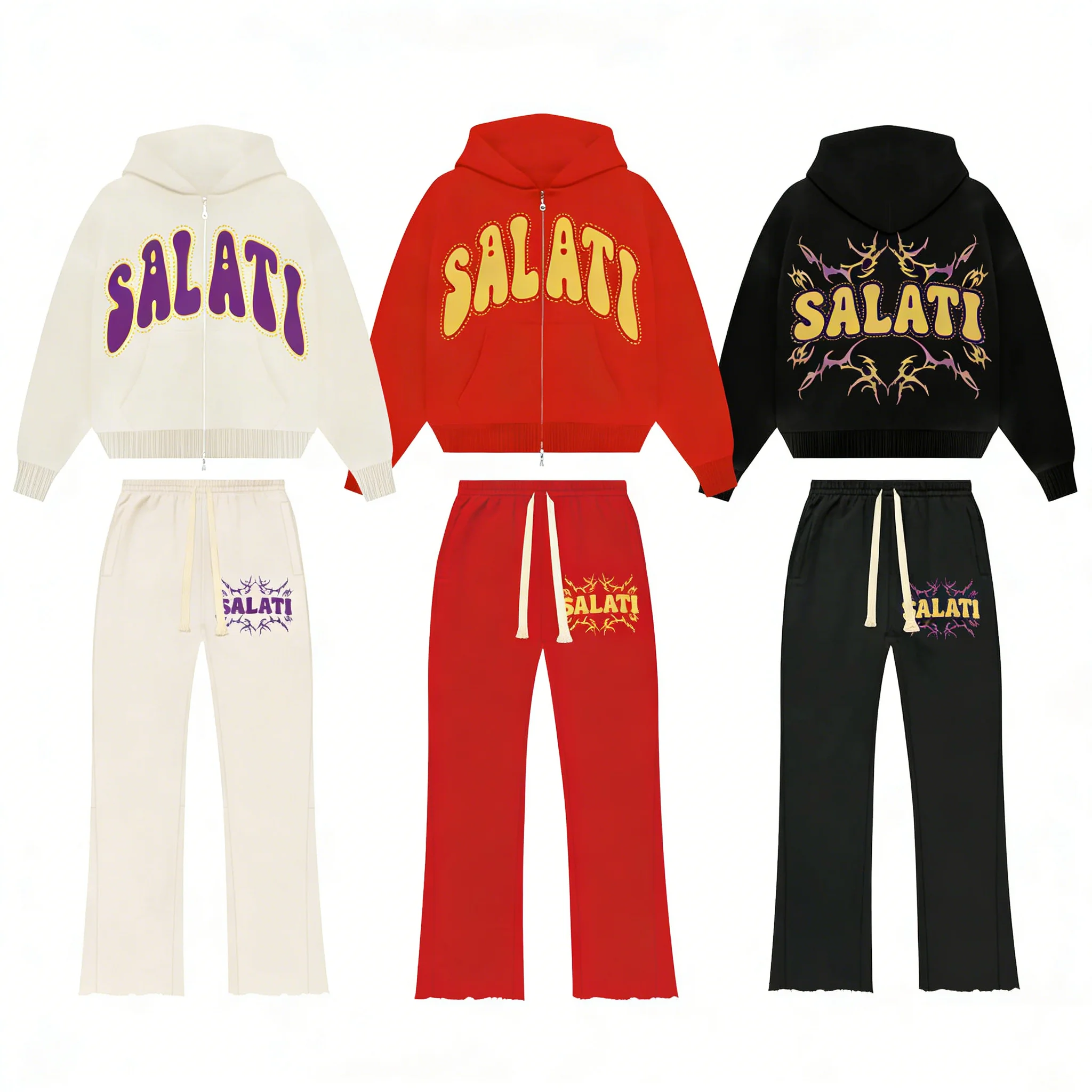 SALATI Custom Rhinestone Hoodie Men Oversized Cropped Acid Wash Zip up Distressed Vintage Sweatpants and Hoodie Set gallery 2