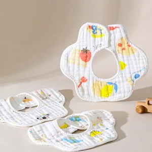 Muslin Baby Clothes Baby Item 6-Layer Pure Cotton Gauze Bellyband 360-Degree Round Rotating Button Baby Bibs