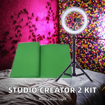 Studio Creator 2 Professional Tripod Influencer Video Creator Kit with Plastic Multi-Colour Ring Light and Green Screen detail image