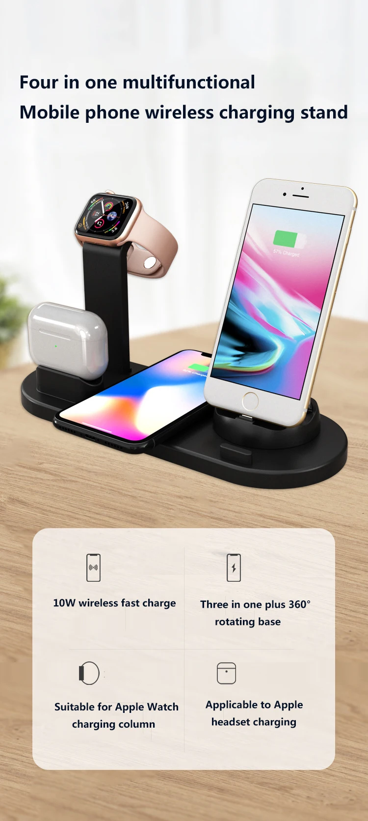 6 в 1 настольный мобильный телефон Беспроводное зарядное устройство подходит для всех видов смарт часы Bluetooth гарнитура мобильного