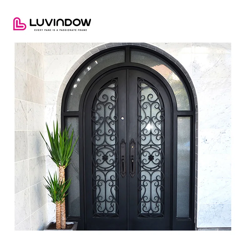 Customized Iron Luxury Art Carving Black Aluminum Doors Heavy Duty Wrought Iron Door Design