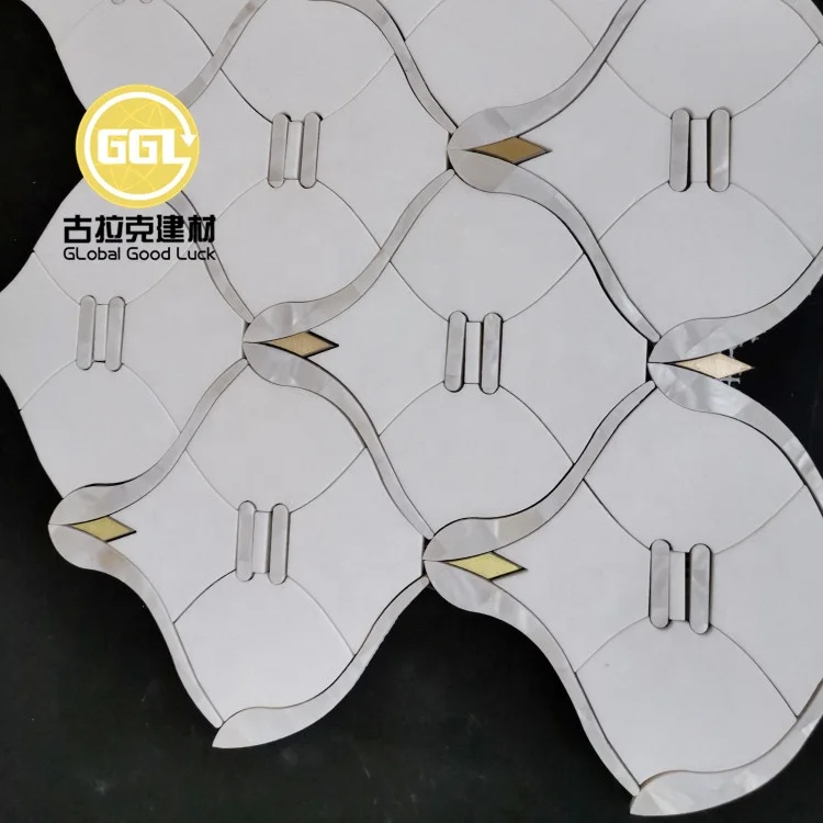 Classic White Marble Mixed Mother of Pearl Shell Cutting Mosaic Tile for Interior Wall Decoration details