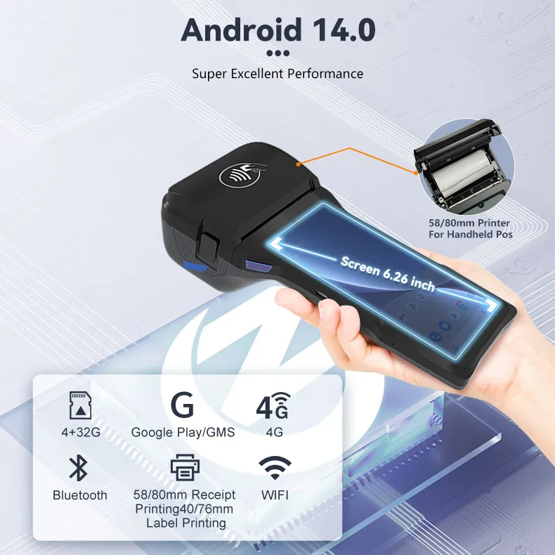 ZCS Z93 Android 14.0 Touch Screen POS Terminal with 80mm Printer