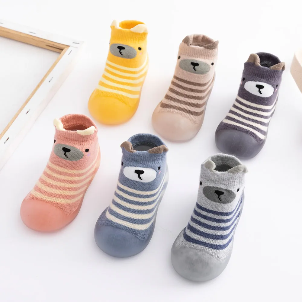 Newborn kids floor socks stripes cartoon baby toddler shoes non-slip rubber sole boys girls supplier
