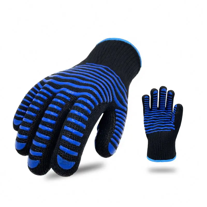 RTS Black Para-Aramid Short Cuff Silicone Heat Flame Resistant BBQ Grill Oven Cooking Gloves