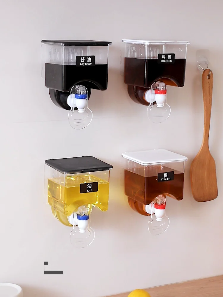 Madou Plastic Kitchen Wallmounted Oil And Vinegar Dispenser Jar Container Faucet Type Condiment