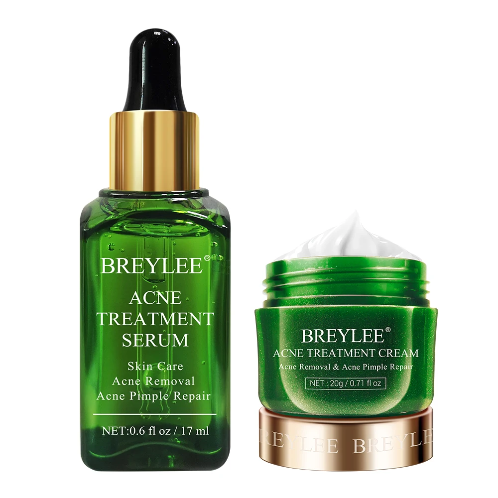 BREYLEE OEM Tea Tree Essential Oil Acne Skin Care Set Anti Acne Face Cream Acne Removal Serum