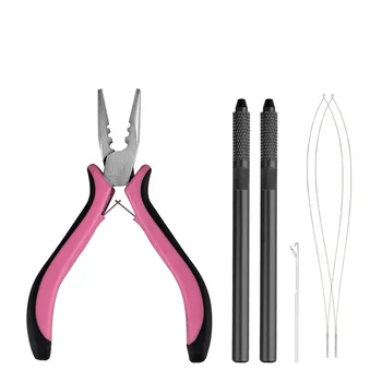 Hair Extension Tools Kit with 3-Hole Extensions Pliers for Micro Nano Ring Beads Application and Hair Loops, Hair Crochet Hook
