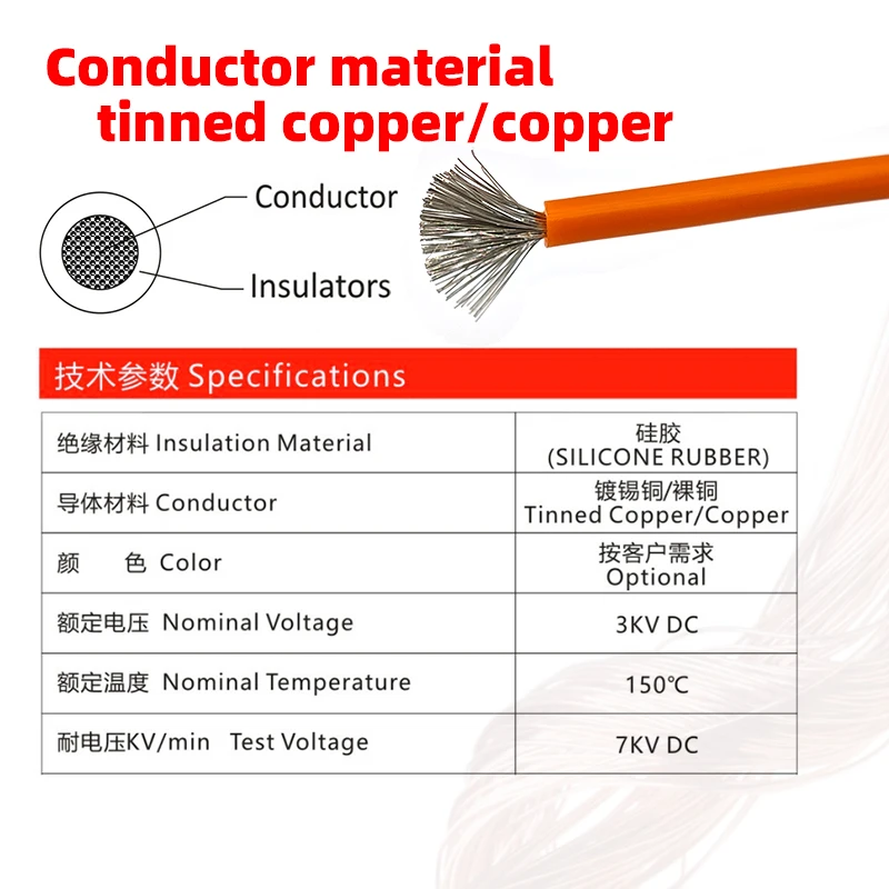 For UL 3239 Custom DC Electrical 3KV Single Core Copper Swap Wiring Heating12 14 16awg Tinned Copper Silicone Rubber Wire Cables factory