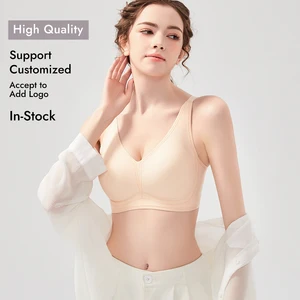 New in 2026 Wirefree Custom Full Coverage Nylon Spandex Lady V Neck Full Support Push up Seamless Soft Sport Smoothing Bra