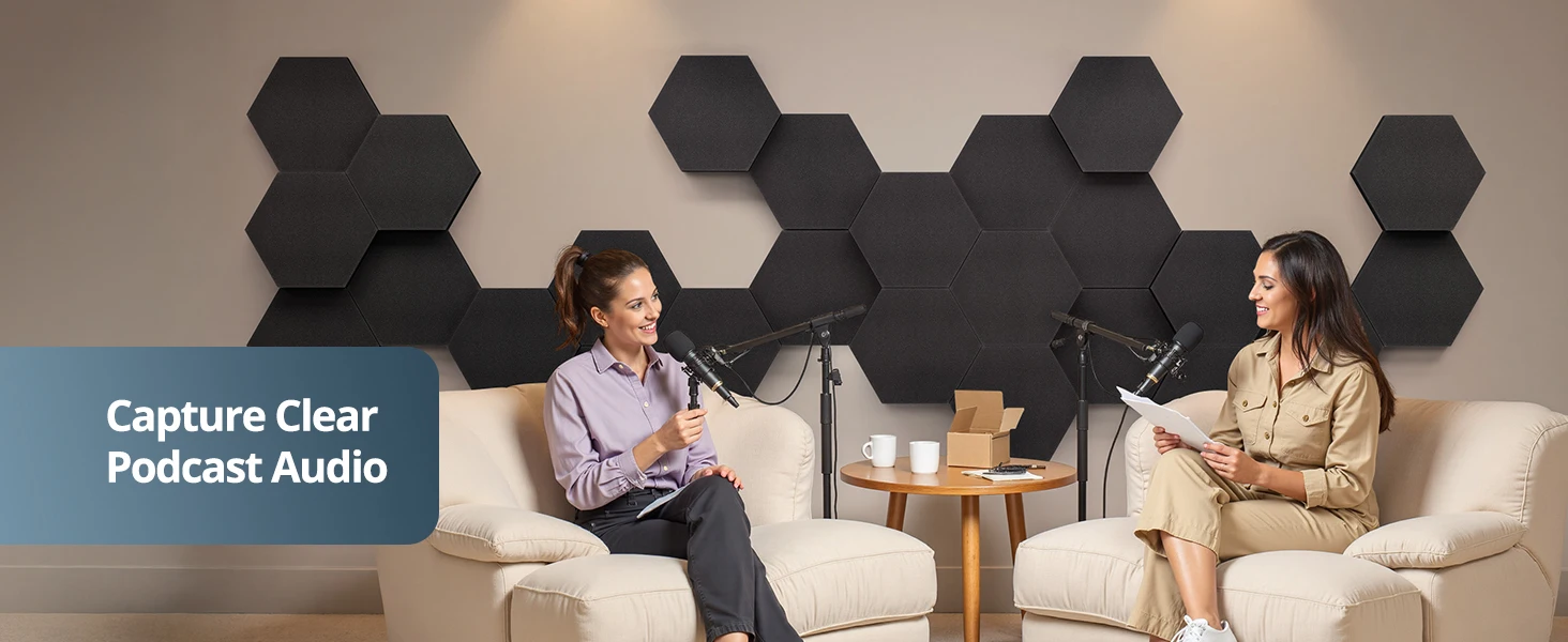 12-Pack 3D Hexagon Dual Thickness Black Acoustic Foam Panels Sound Absorbing Decorative Art Tiles for Room Bedroom Living Room manufacture