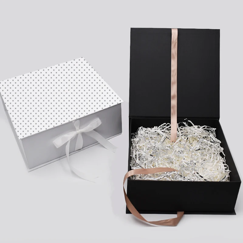 Wedding Paper Cardboard Box Packaging Custom Magnetic Gift Box with Ribbon