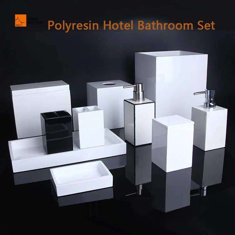 Modern 10-PC Luxury Resin Bathroom Accessory Set Shinny White Including ...