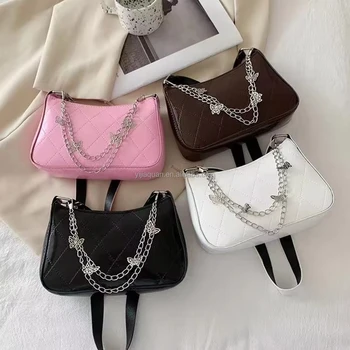 Fashion Butterfly Chain Shoulder Bag PU Leather Tote Bag with Zipper Small Women Purses and Handbags