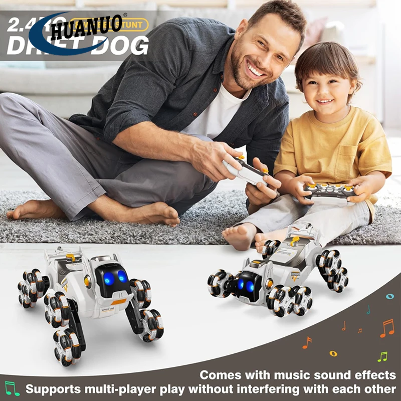 Robot Perro Con Control Remoto Y Gesto – 8 Ruedas Todo Terreno, Música, Luces Y 10 Acciones Programadas, Regalo Para Niños De 6 A 12 Años