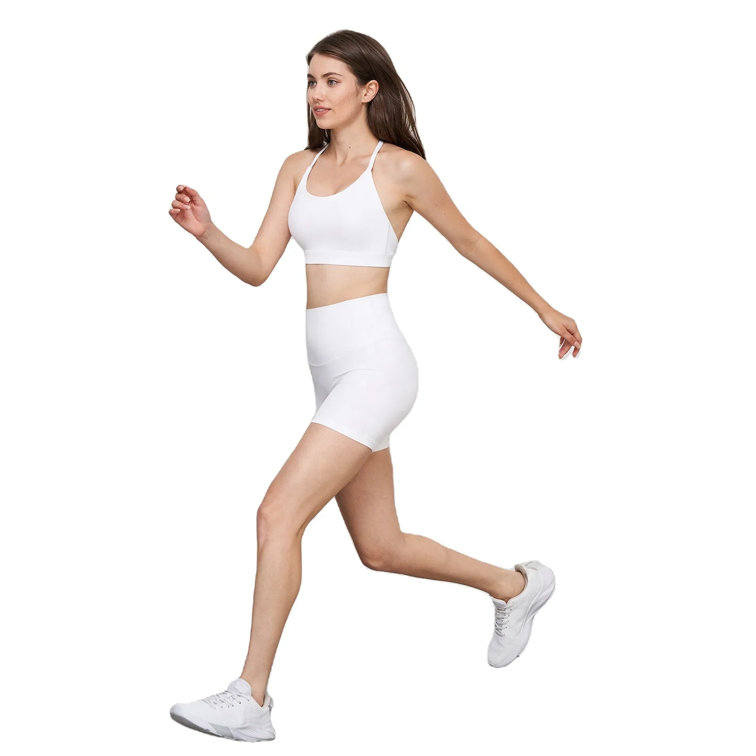 Nude Skin Color Strap Yoga Bra and Bike Shorts Matching Sets Activewear  High Waist Booty Shorts Exercise Gym Yoga Outfit