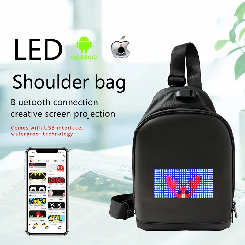 Sac Bandoulière Messager Avec écran LED Personnalisable - Noir PVC, Neuf Sans étiquette
