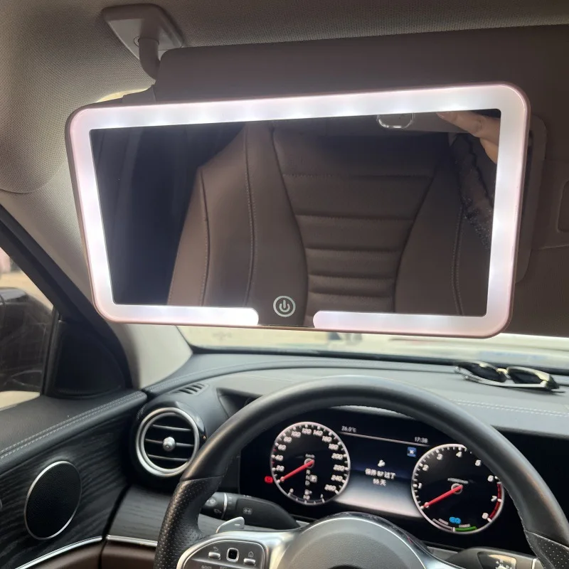 Car Vanity Mirror with 3X Magnification High-definition Sun Visor Touch Sensitive LED Three-color Adjustable Makeup Mirror