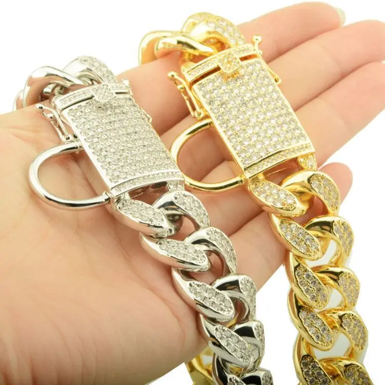 Gold Dog Collar Full Diamond Luxury Pet Chain Necklace Cuban for