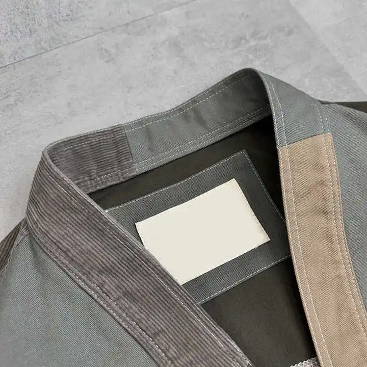 Salati T-shirt Hommes Manufacturer Patchwork Boxi Drop Shoulder Corduroy Short Sleeve Mechanic Workwear Work Cropped T Shirt Men gallery 4