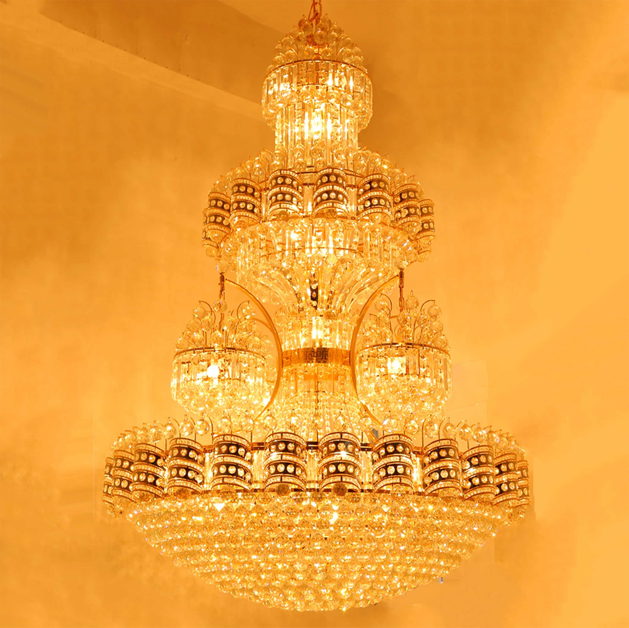 Large Vintage Gold Chandelier With Switch Control Luxury Hang Lamp For 