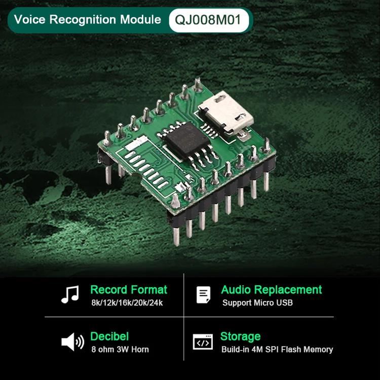 2.0 USB Interface 3.3V UART Serial Activated Sound Recognition Voice Playback Module